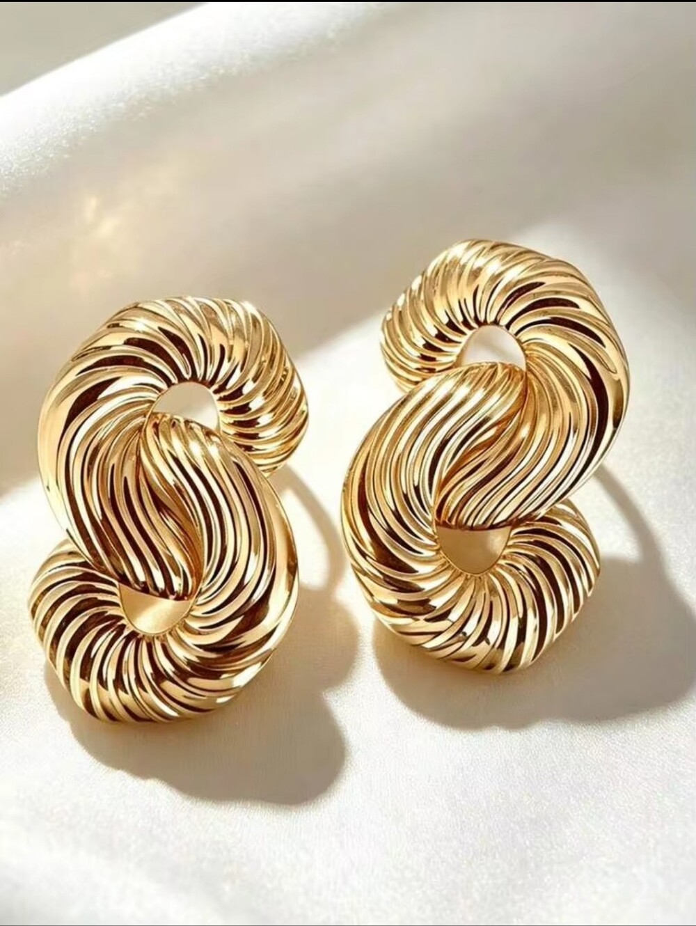 14K Yellow Gold Plated Twist Sculptural Statement Earrings - Women Jewelry
